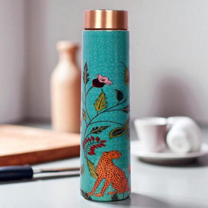 Premium Pure Copper Water Bottle – Tropical Jungle Print