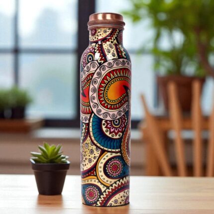 Premium Pure Copper Water Bottle – Paisley Mandala Art Prin