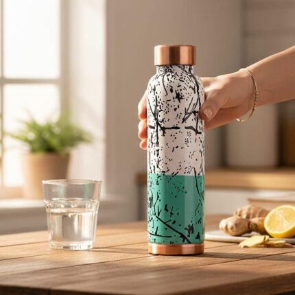 Premium Pure Copper Water Bottle – Modern Marble Splash Design