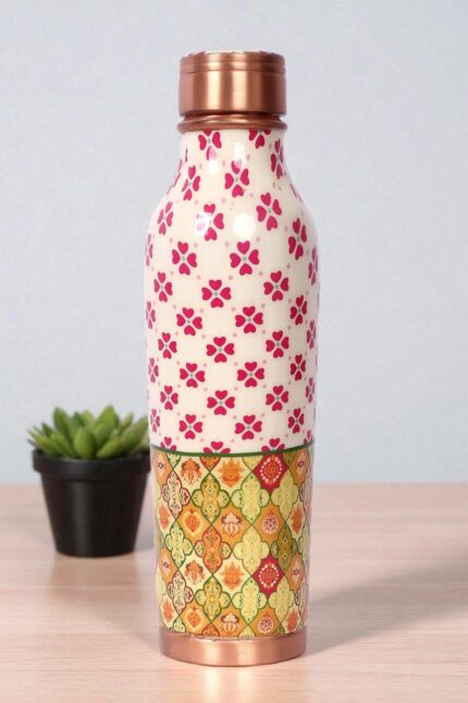 Premium Pure Copper Water Bottle – Floral Heritage Print