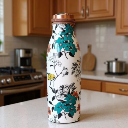 Premium Pure Copper Water Bottle – Floral Bloom Art Print
